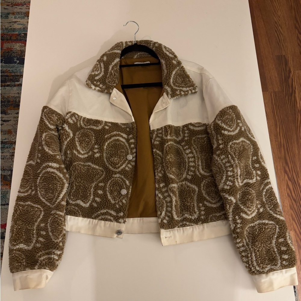 Patrick Church - “All Over You” Motif Graphic Teddy Crop Jacket (M)